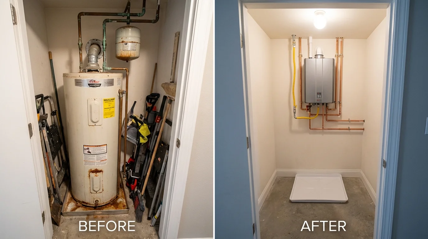 Tank water heater versus wall-mounted tankless unit comparison for Sedgwick, ME homeowners